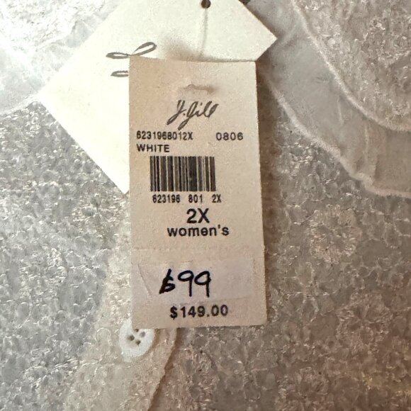 J.Jill Textured Lace Button-Up Blouse Size‎ 2X White Ivory Sheer Ruffled Hem NEW - Picture 9 of 15